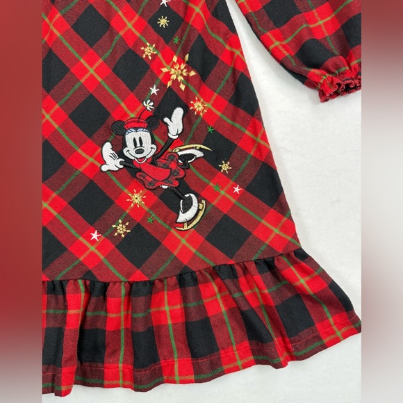 DISNEY STORE Girls Minnie Mouse Ice Skating Plaid Winter Nightgown 5/6 Cozy Warm - Picture 3 of 15